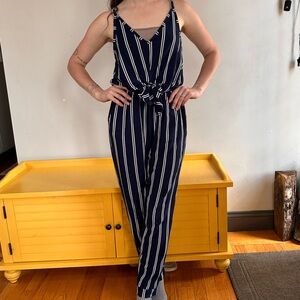 Blue and White Striped Jumpsuit